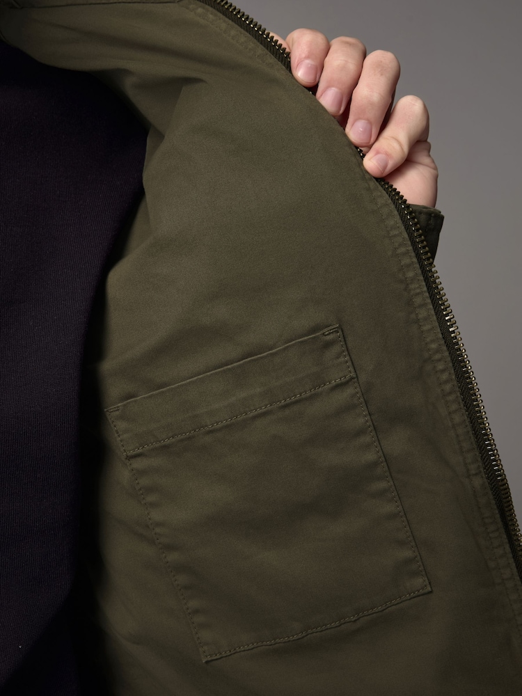 Khaki Green Zip Through Funnel Jacket - Image 8 of 8