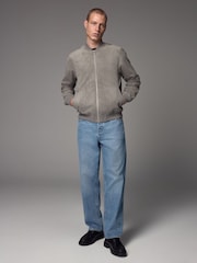 Light Grey Faux Suede Bomber Jacket - Image 2 of 11