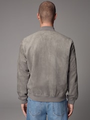 Light Grey Faux Suede Bomber Jacket - Image 3 of 11