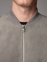 Light Grey Faux Suede Bomber Jacket - Image 5 of 11