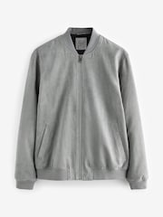 Light Grey Faux Suede Bomber Jacket - Image 7 of 11