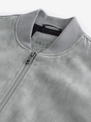 Light Grey Faux Suede Bomber Jacket - Image 9 of 11