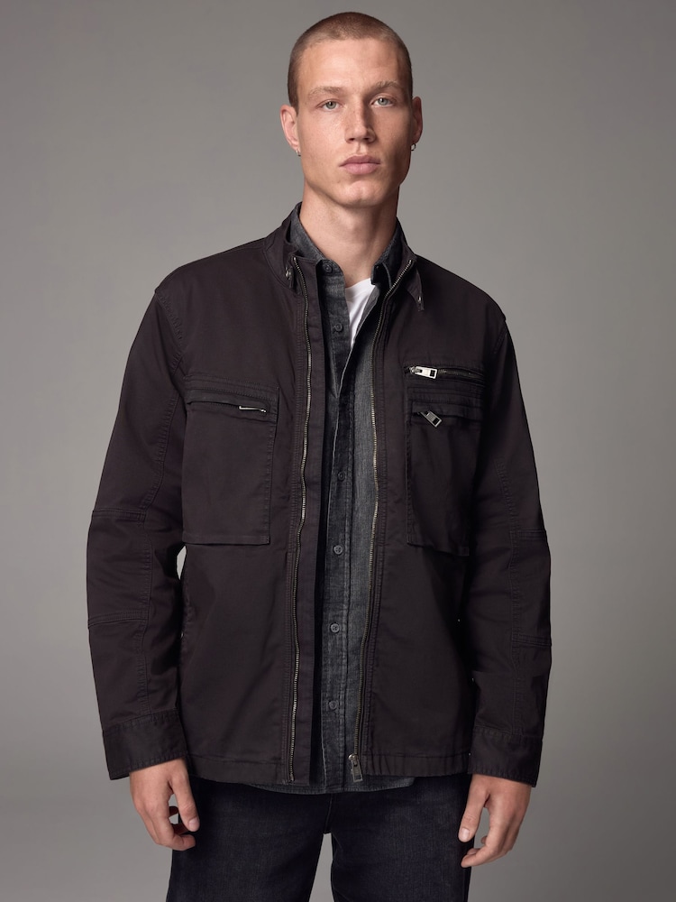 Black Zip Through Funnel Jacket - Image 1 of 13