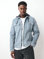 Light Blue Hooded Denim Jacket - Image 1 of 10
