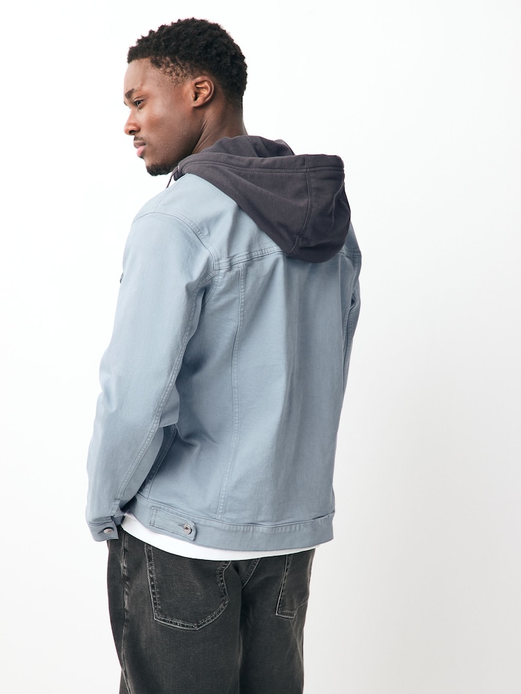 Jasnoniebieski - Hooded Denim Jacket - Image 3 of 10