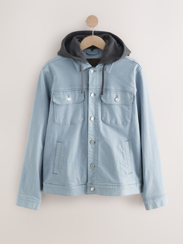Jasnoniebieski - Hooded Denim Jacket - Image 6 of 10