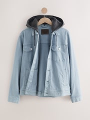 Light Blue Hooded Denim Jacket - Image 7 of 10