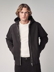 Black 100% Cotton Canvas Hooded Zip Through Worker Jacket - Image 1 of 15