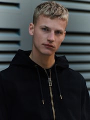 Black 100% Cotton Canvas Hooded Zip Through Worker Jacket - Image 10 of 15