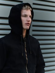 Black 100% Cotton Canvas Hooded Zip Through Worker Jacket - Image 11 of 15