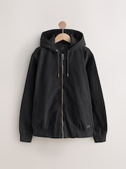 Black 100% Cotton Canvas Hooded Zip Through Worker Jacket - Image 12 of 15