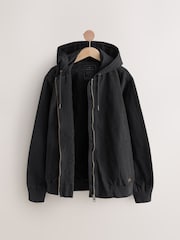 Black 100% Cotton Canvas Hooded Zip Through Worker Jacket - Image 13 of 15