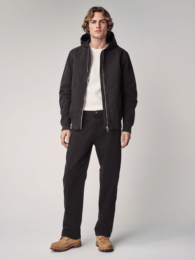 Black 100% Cotton Canvas Hooded Zip Through Worker Jacket - Image 2 of 15
