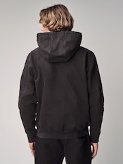 Black 100% Cotton Canvas Hooded Zip Through Worker Jacket - Image 4 of 15