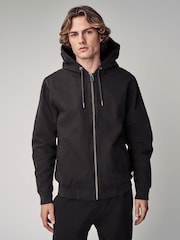 Black 100% Cotton Canvas Hooded Zip Through Worker Jacket - Image 6 of 15
