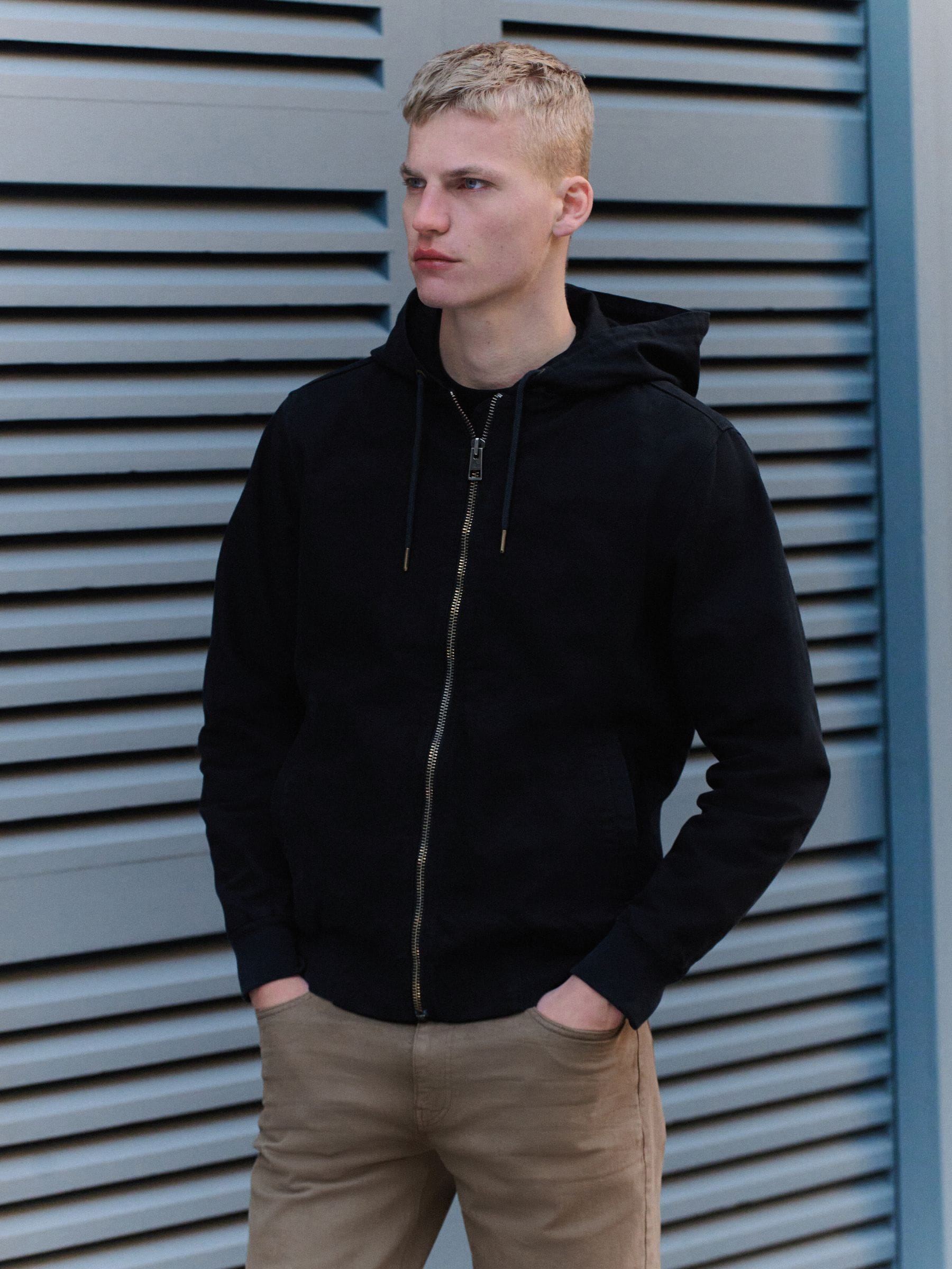 Buy Black 100% Cotton Canvas Hooded Zip Through Worker Jacket from