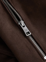 Brown Faux Suede Zip Through Collared Shacket - Image 10 of 10