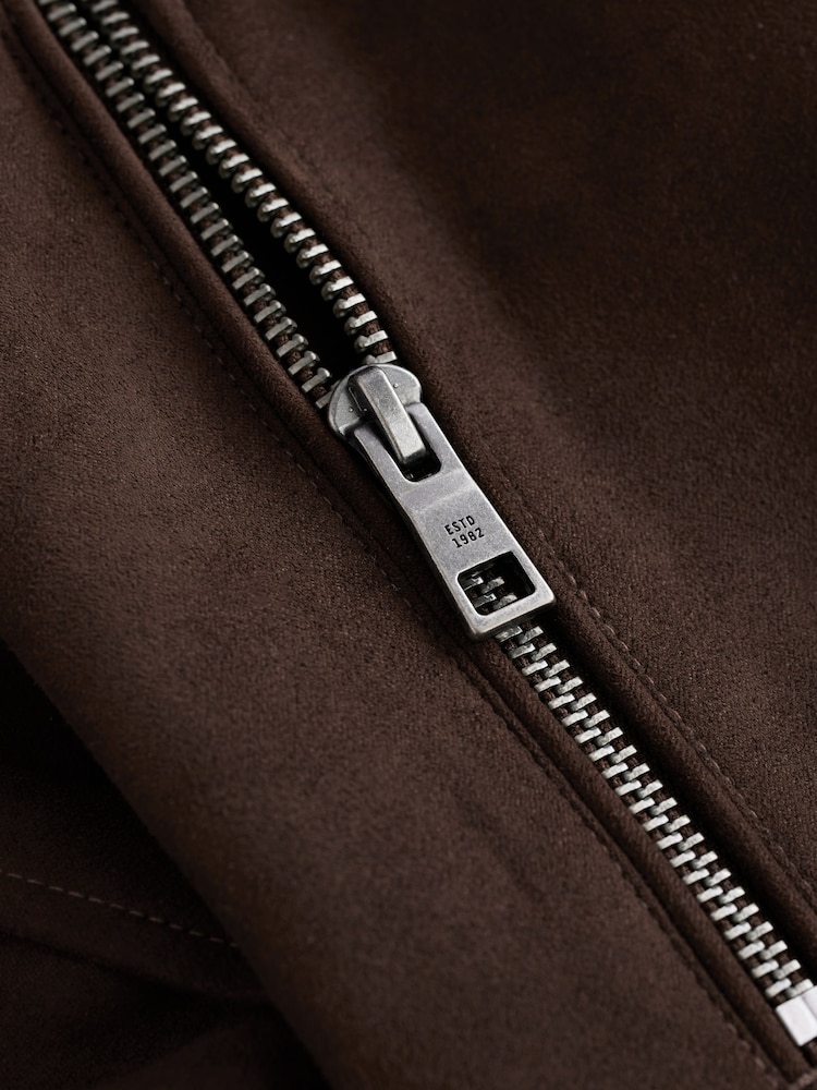 Brown Faux Suede Zip Through Collared Shacket - Image 10 of 10
