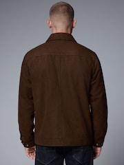 Brown Faux Suede Zip Through Collared Shacket - Image 2 of 10