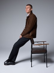 Brown Faux Suede Zip Through Collared Shacket - Image 3 of 10