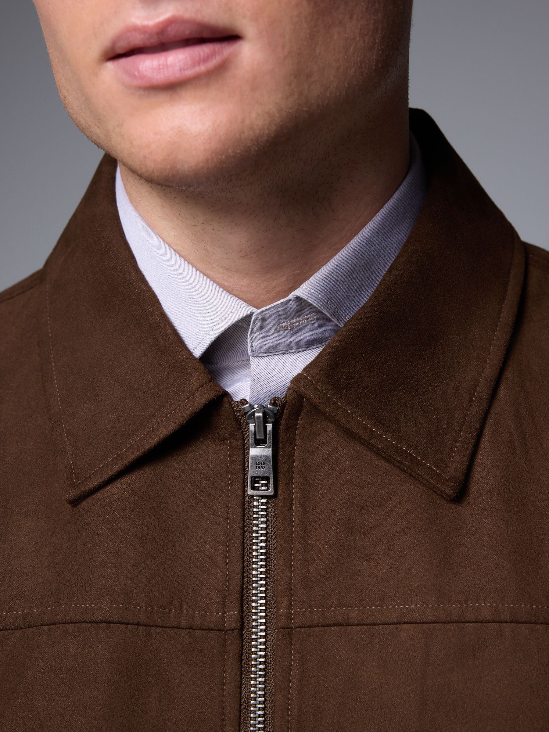 Buy Brown Faux Suede Zip Through Collared Shacket from Next USA