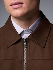 Brown Faux Suede Zip Through Collared Shacket - Image 5 of 10