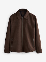 Brown Faux Suede Zip Through Collared Shacket - Image 6 of 10