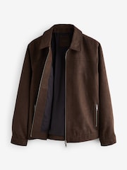 Brown Faux Suede Zip Through Collared Shacket - Image 7 of 10