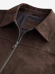 Brown Faux Suede Zip Through Collared Shacket - Image 8 of 10