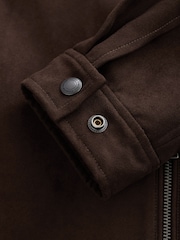 Brown Faux Suede Zip Through Collared Shacket - Image 9 of 10