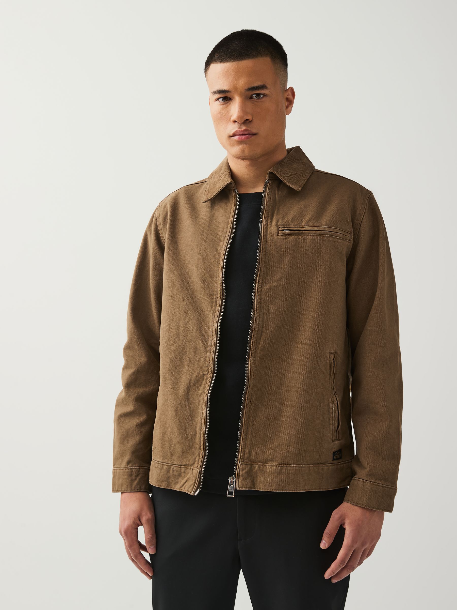 安価 ワタナベ Buy Embroidered Tan Brown Canvas Worker Jacket with Corduroy ジャケット・アウター