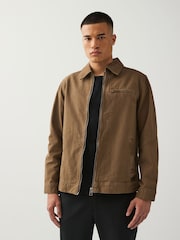 Embroidered Tan Brown Canvas Worker Jacket with Corduroy Collar - Image 2 of 7