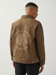 Embroidered Tan Brown Canvas Worker Jacket with Corduroy Collar - Image 3 of 7