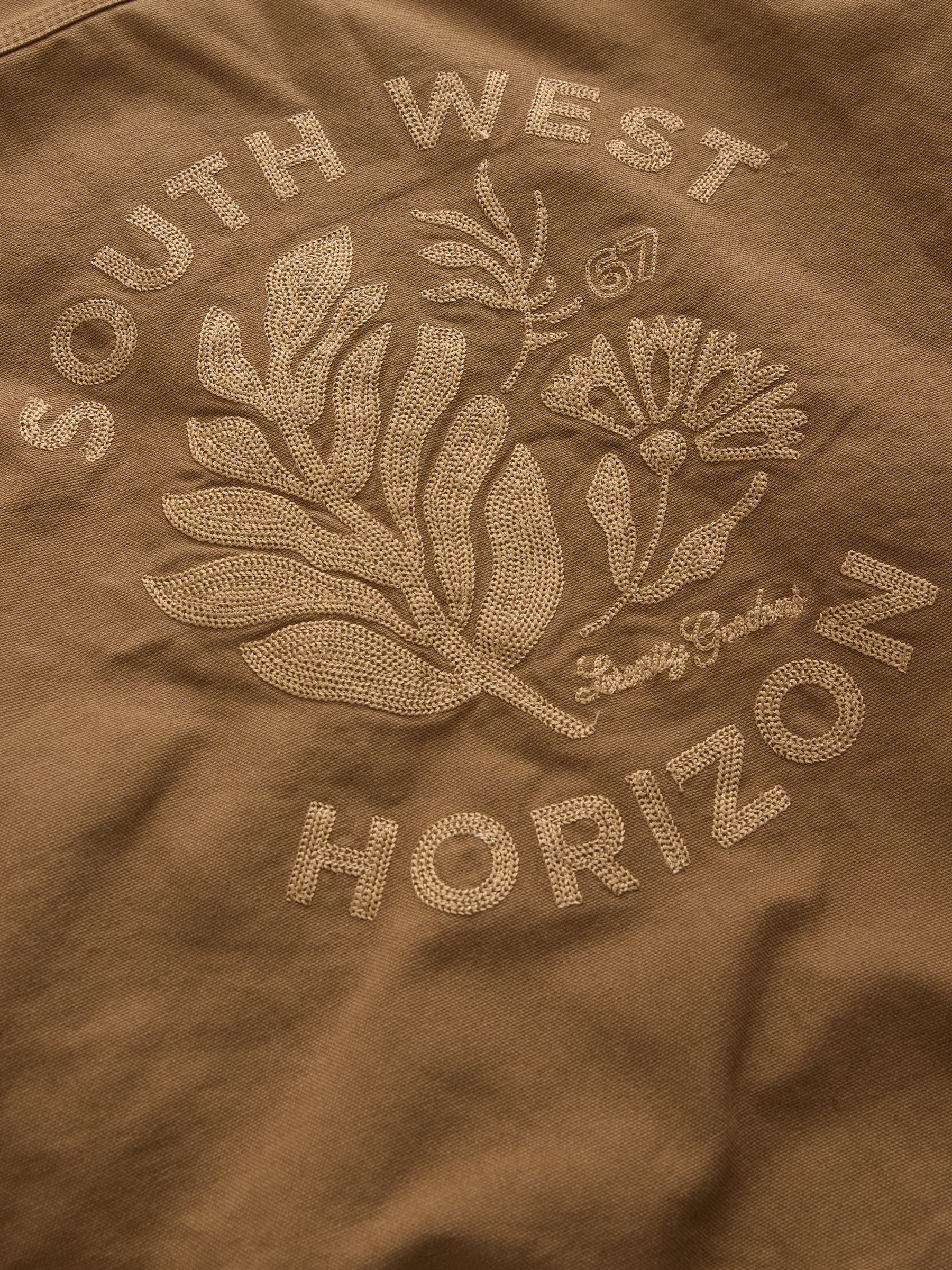 Buy Embroidered Tan Brown Canvas Worker Jacket with Corduroy