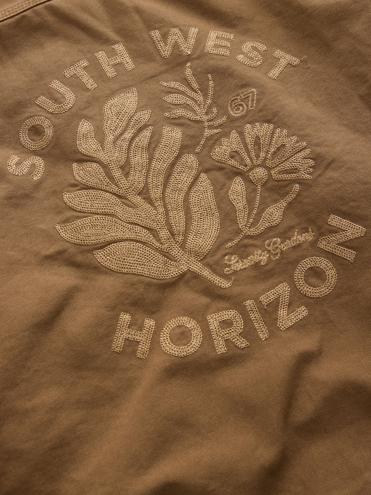 Embroidered Tan Brown Canvas Worker Jacket with Corduroy Collar - Image 6 of 7