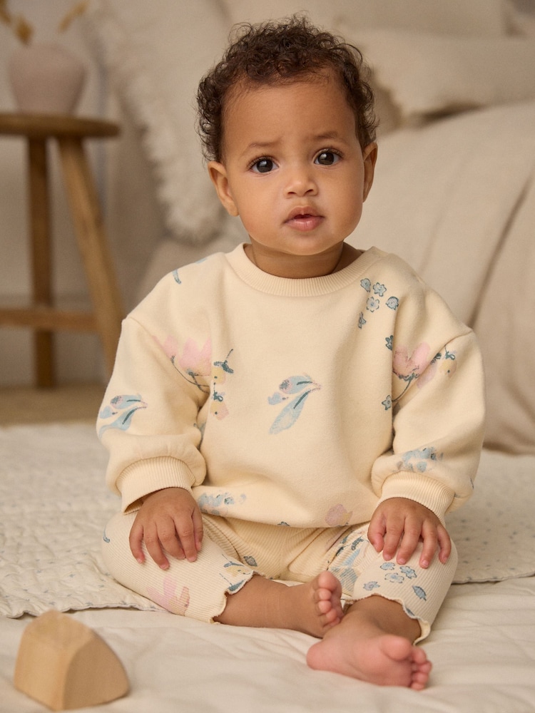 White/Teal Floral Sweater and Leggings Set - Image 1 of 15