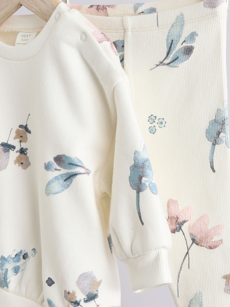 White/Teal Floral Sweater and Leggings Set - Image 11 of 15