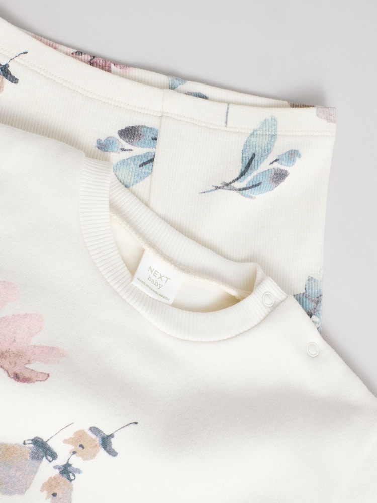 White/Teal Floral Sweater and Leggings Set - Image 12 of 15