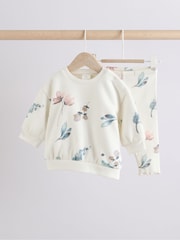 White/Teal Floral Sweater and Leggings Set - Image 5 of 15