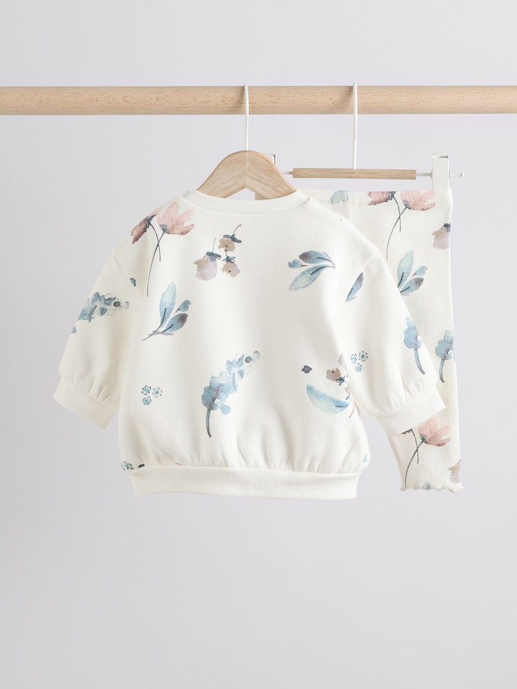 White/Teal Floral Sweater and Leggings Set - Image 6 of 15