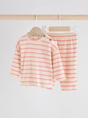 Weiß/Pink mit Streifen - Baby Top and Wide Leg Trousers 2 Piece Set (0mths-2yrs) - Bild 1 von 10