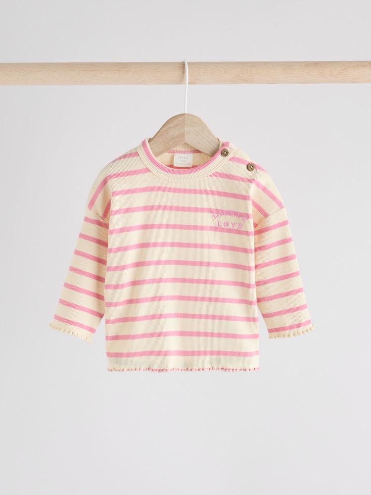 Weiß/Pink mit Streifen - Baby Top and Wide Leg Trousers 2 Piece Set (0mths-2yrs) - Bild 2 von 10