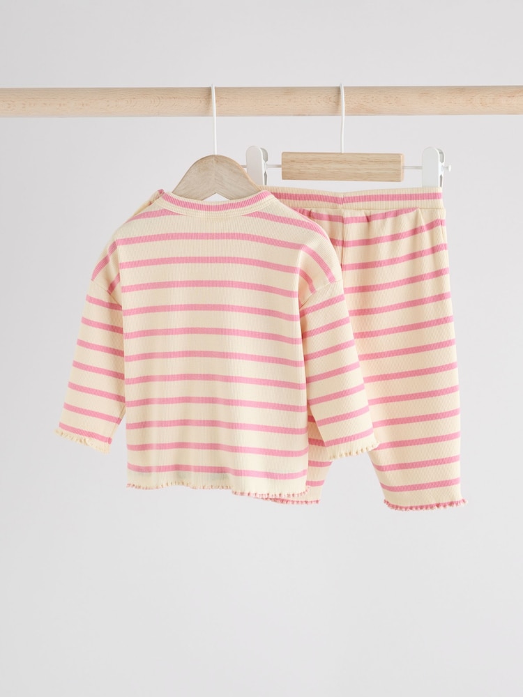 White/Pink Stripe Baby Top and Wide Leg Trousers 2 Piece Set (0mths-2yrs) - Image 4 of 10