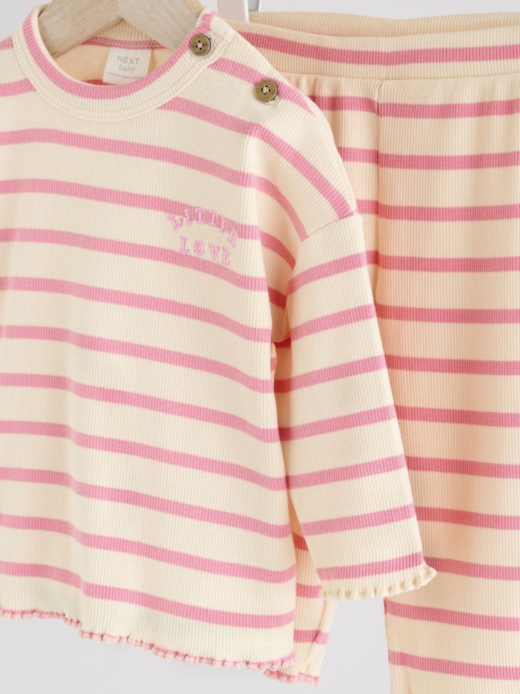 White/Pink Stripe Baby Top and Wide Leg Trousers 2 Piece Set (0mths-2yrs) - Image 7 of 10