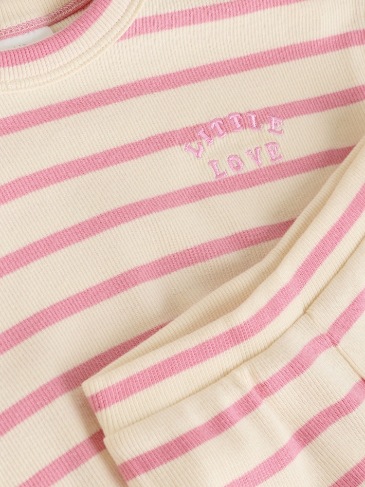 White/Pink Stripe Baby Top and Wide Leg Trousers 2 Piece Set (0mths-2yrs) - Image 8 of 10