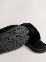 Black Faux Fur Slider Slippers - Image 4 of 5
