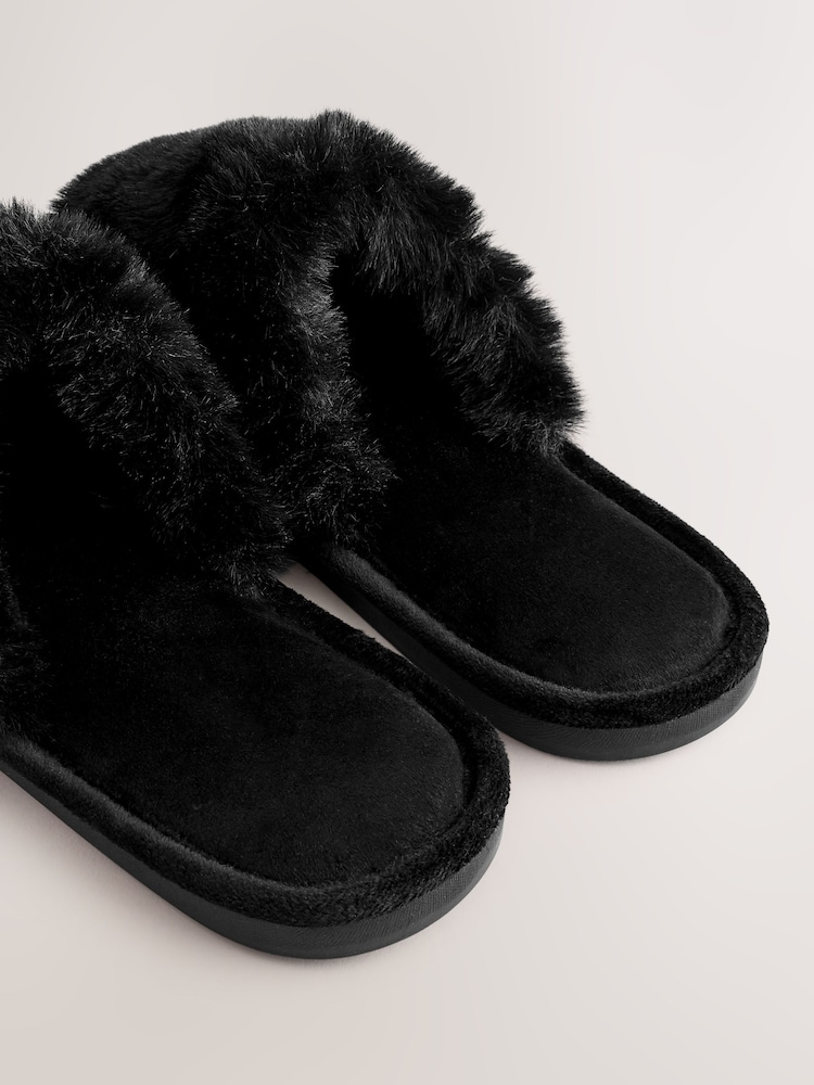 Black Faux Fur Slider Slippers - Image 5 of 5