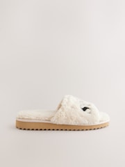 self. Ecru Borg Slider Slippers - Image 2 of 5