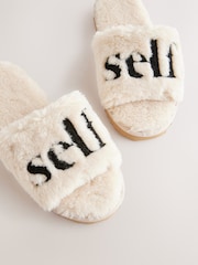 self. Ecru Borg Slider Slippers - Image 4 of 5