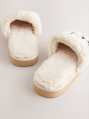 self. Ecru Borg Slider Slippers - Image 5 of 5
